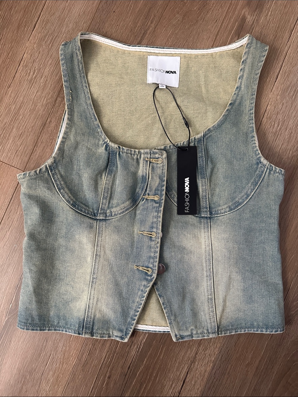 Fashion Nova Faded Blue Denim Crop Bustier Tank